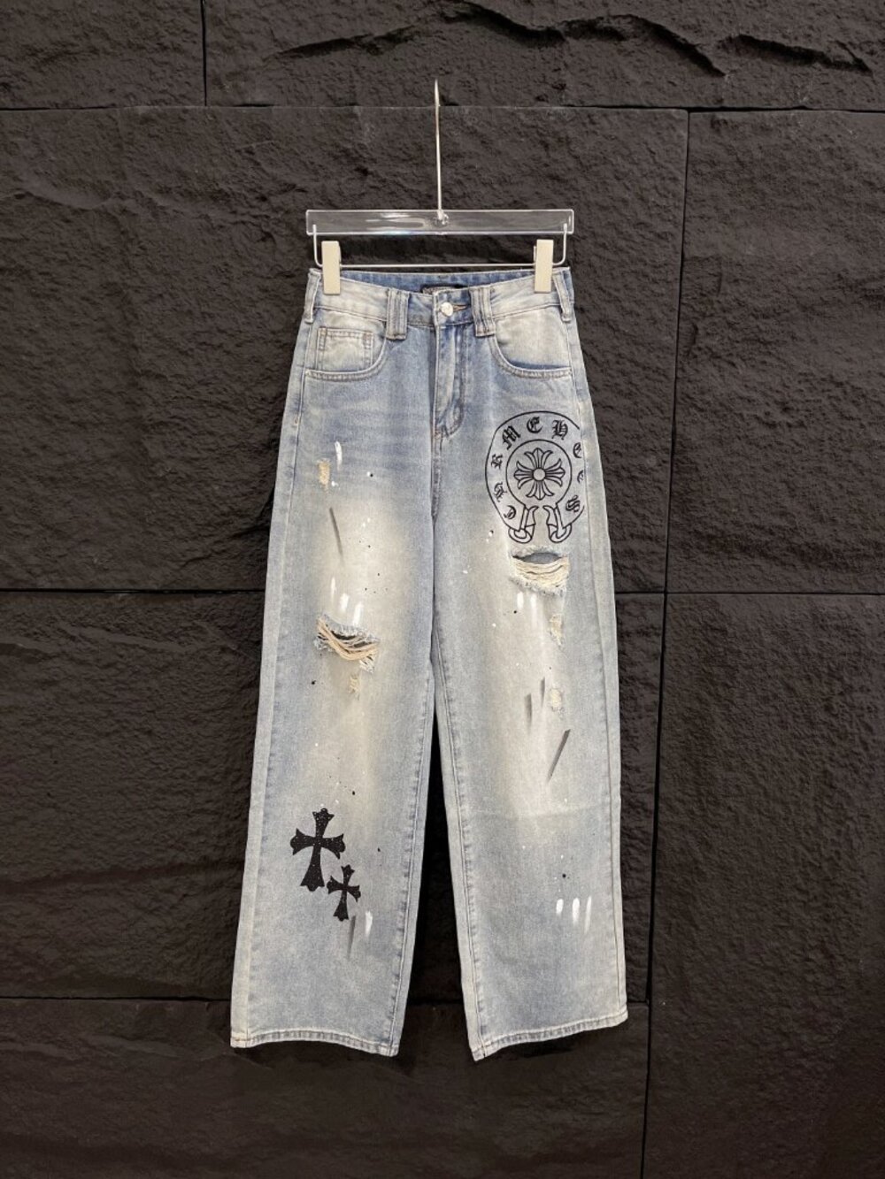 Chrome Hearts Straight Leg Blue Jeans